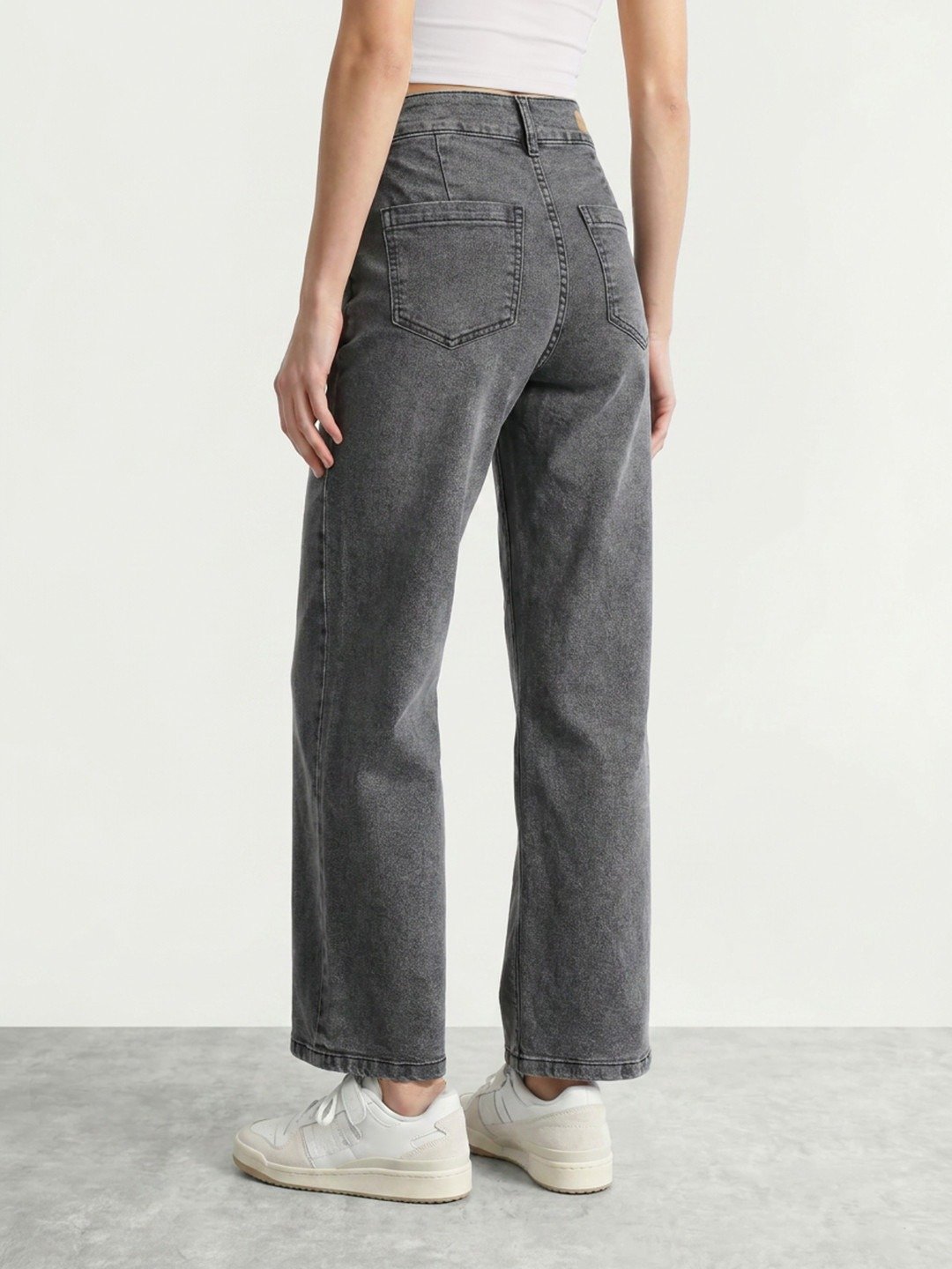 High-Waisted Acid Wash Charcoal Wide-Leg Jeans - Image 2