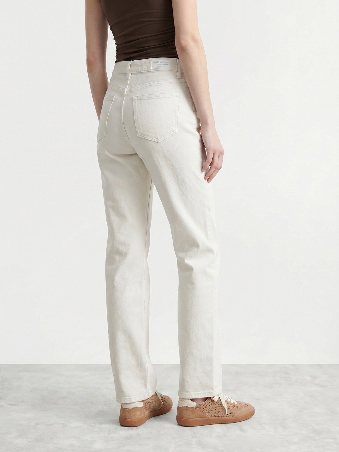 High-Waisted Straight-Leg Cream Jeans - Image 2