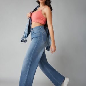 High-Waisted Wide-Leg Medium Wash Jeans