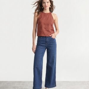 High-Waisted Dark Wash Wide-Leg Jeans