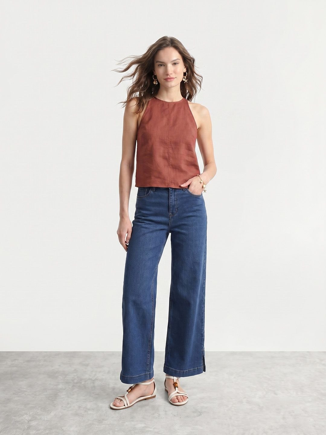 High-Waisted Dark Wash Wide-Leg Jeans