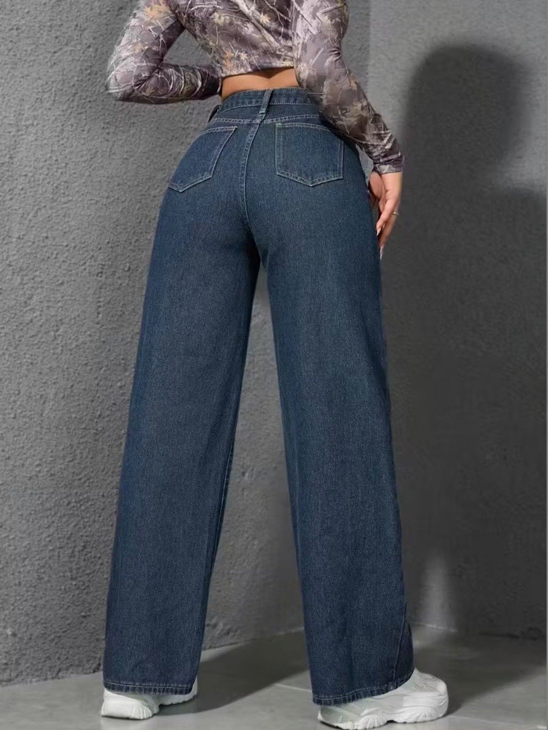 High-Waisted Wide-Leg Dark Wash Jeans - Image 2