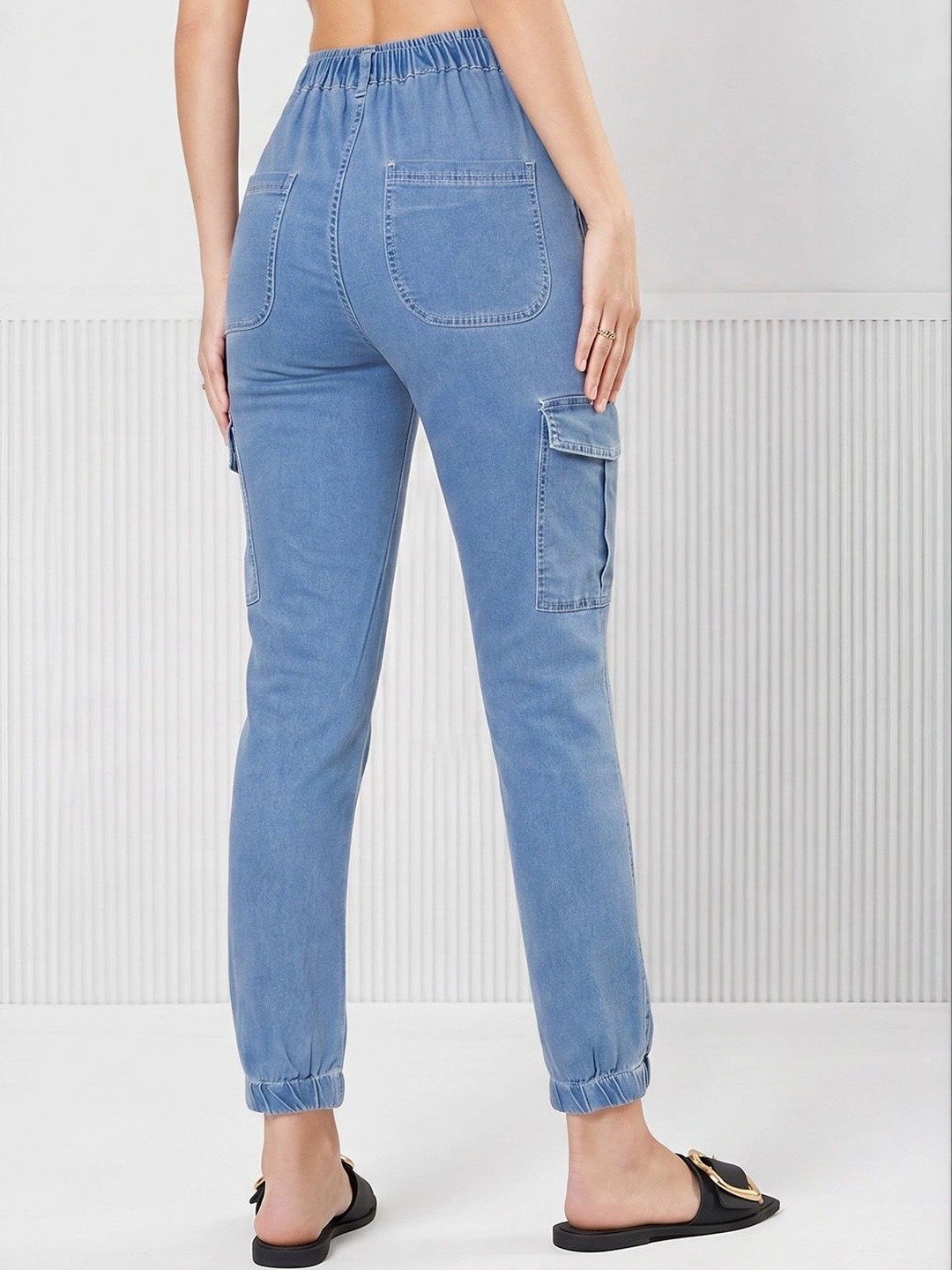 High-Waisted Denim Cargo Jogger Jeans - Image 2