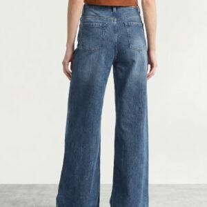 High-Waisted Wide-Leg Mid-Blue Jeans