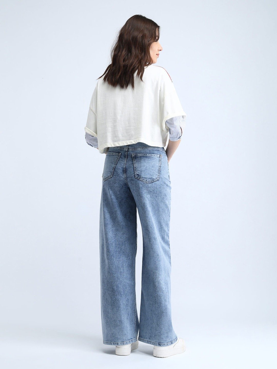 High-Waisted Acid Wash Wide-Leg Jeans