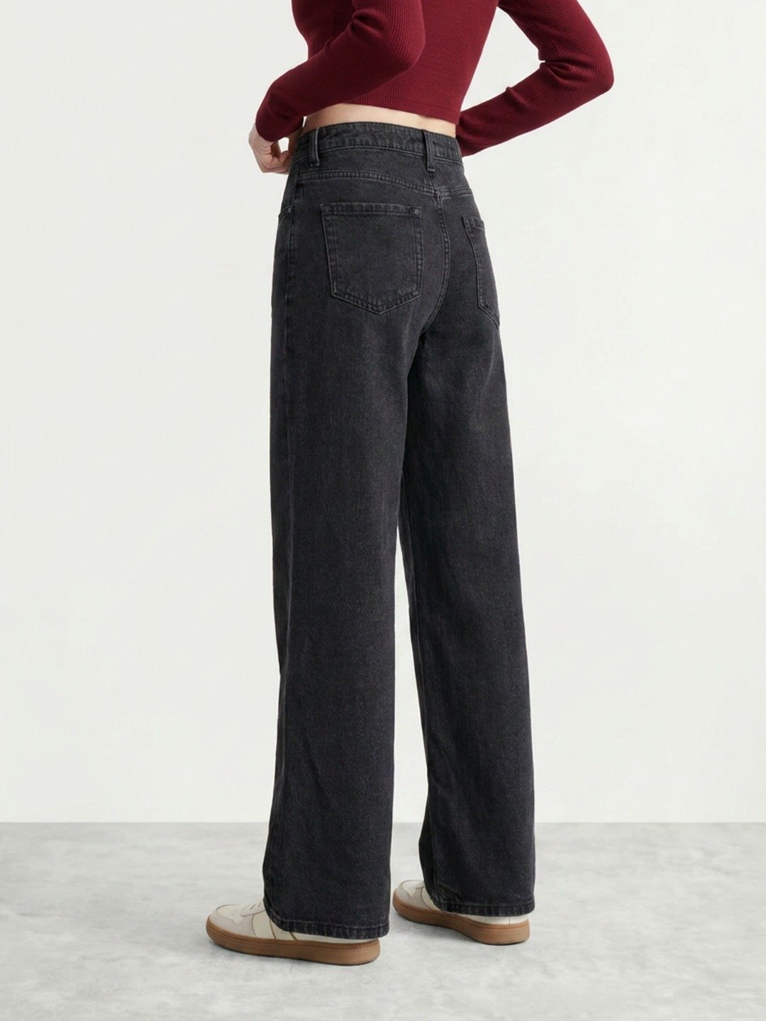 High-Waisted Wide-Leg Washed Black Jeans - Image 2