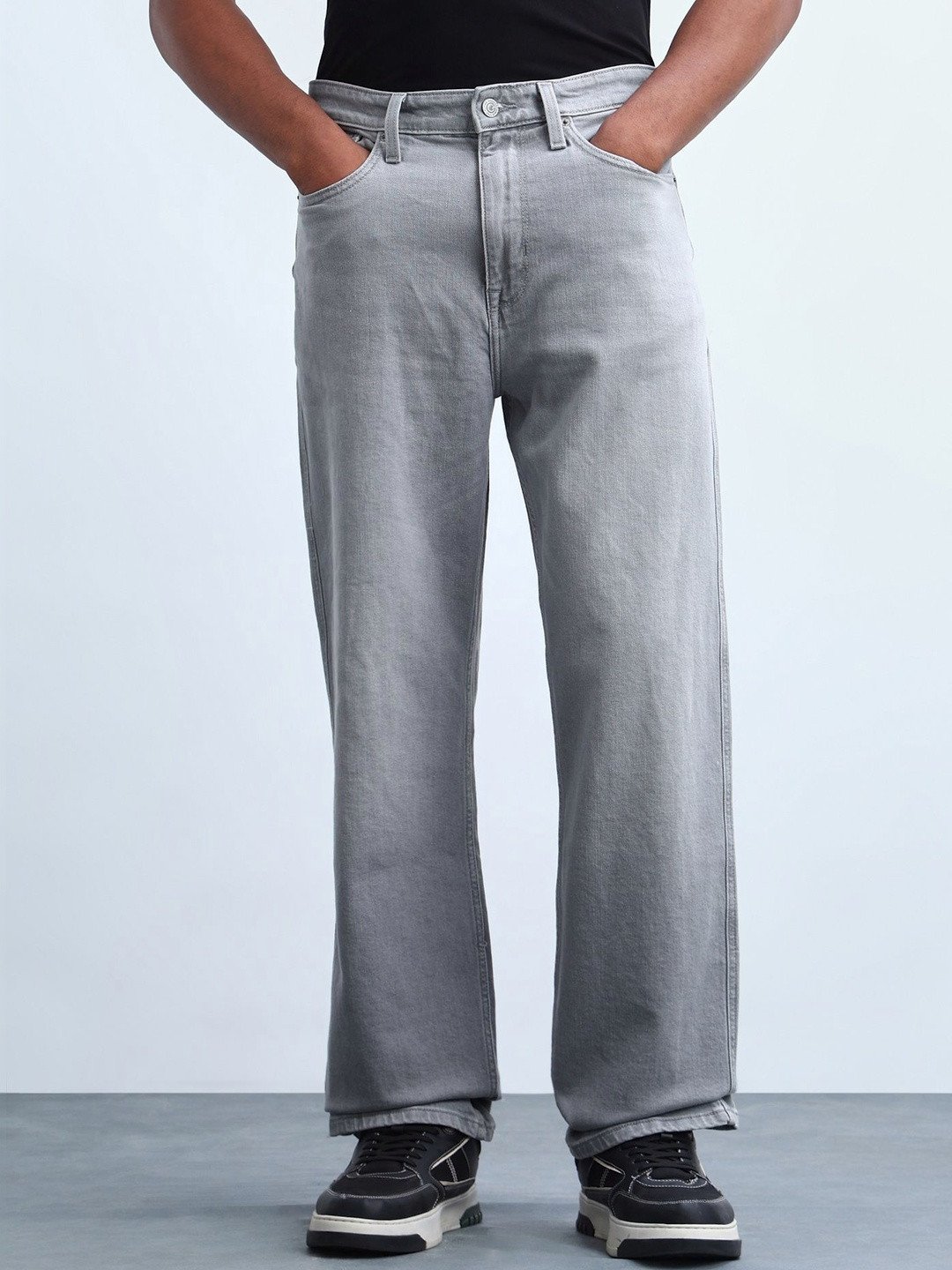 Men's Grey Loose Straight Jeans