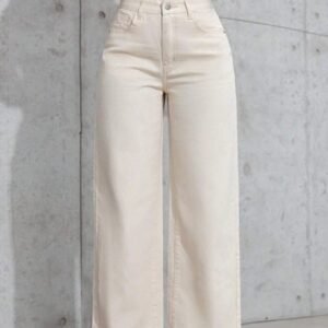 High-Waisted Off-White Wide-Leg Jeans