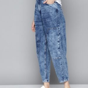 High-Waisted Acid Wash Tapered Barrel Jeans