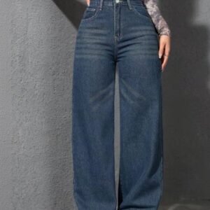 High-Waisted Wide-Leg Dark Wash Jeans