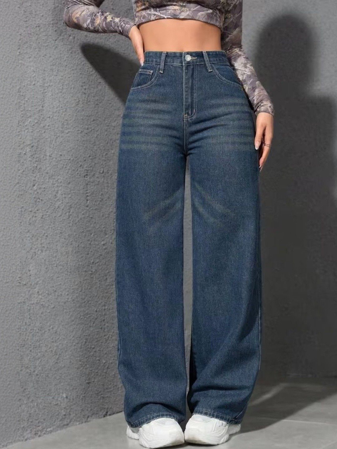 High-Waisted Wide-Leg Dark Wash Jeans