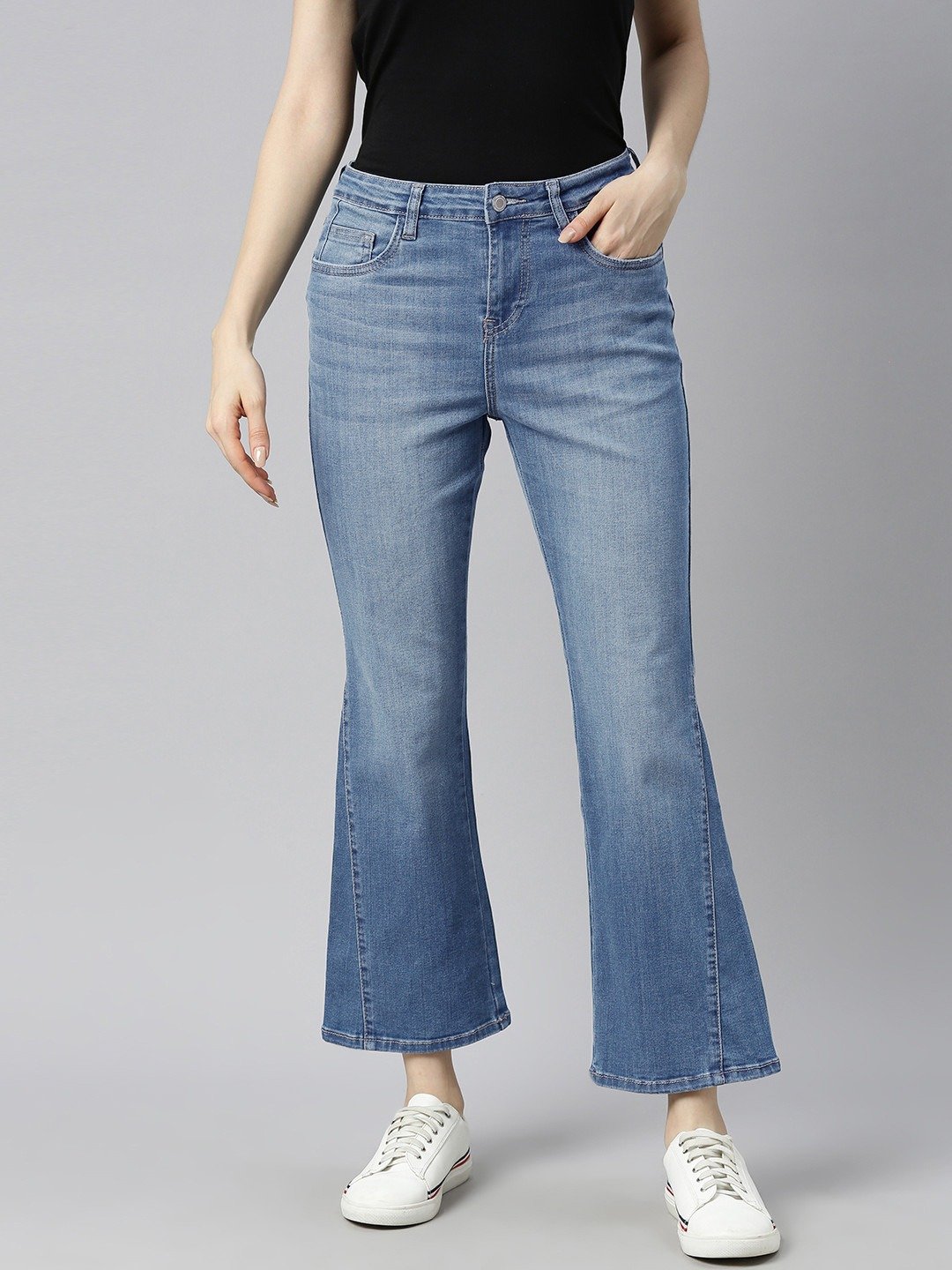 High-Waisted Ankle-Length Flare Jeans