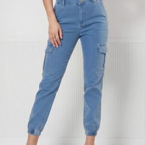 High-Waisted Denim Cargo Jogger Jeans