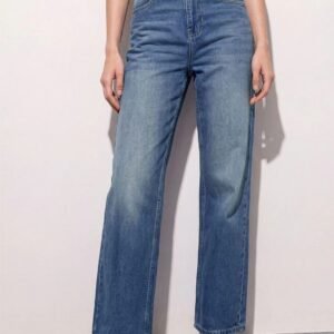 High-Waisted Straight-Leg Medium Wash Jeans