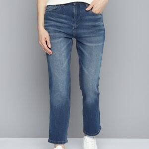 High-Waisted Ankle-Length Straight Jeans