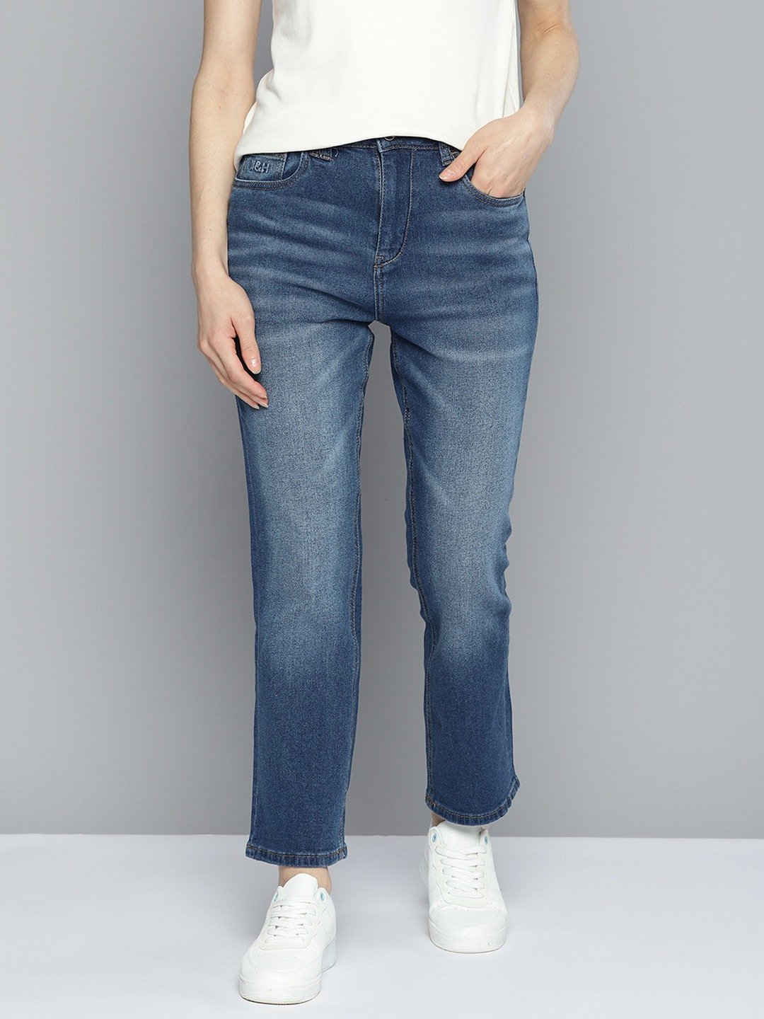 High-Waisted Ankle-Length Straight Jeans