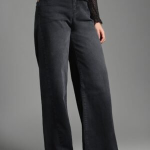 High-Waisted Wide-Leg Washed Black Jeans
