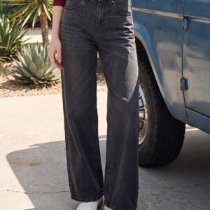 High-Waisted Wide-Leg Washed Black Jeans