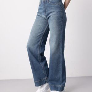High-Waisted Wide-Leg Blue Jeans
