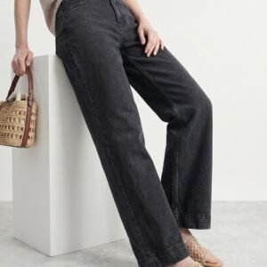 High-Waisted Charcoal Straight-Leg Jeans