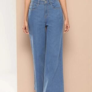 High-Waisted Light Medium Wash Wide-Leg Jeans