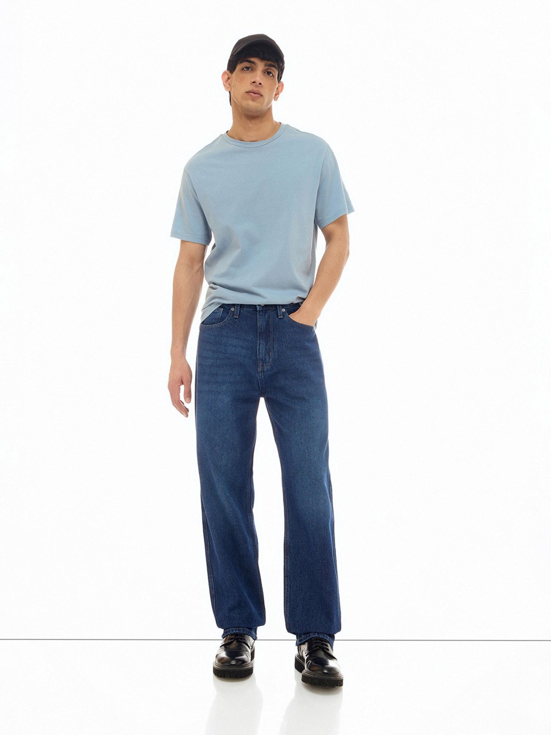 Men's Classic Dark-Blue Loose Straight Jeans