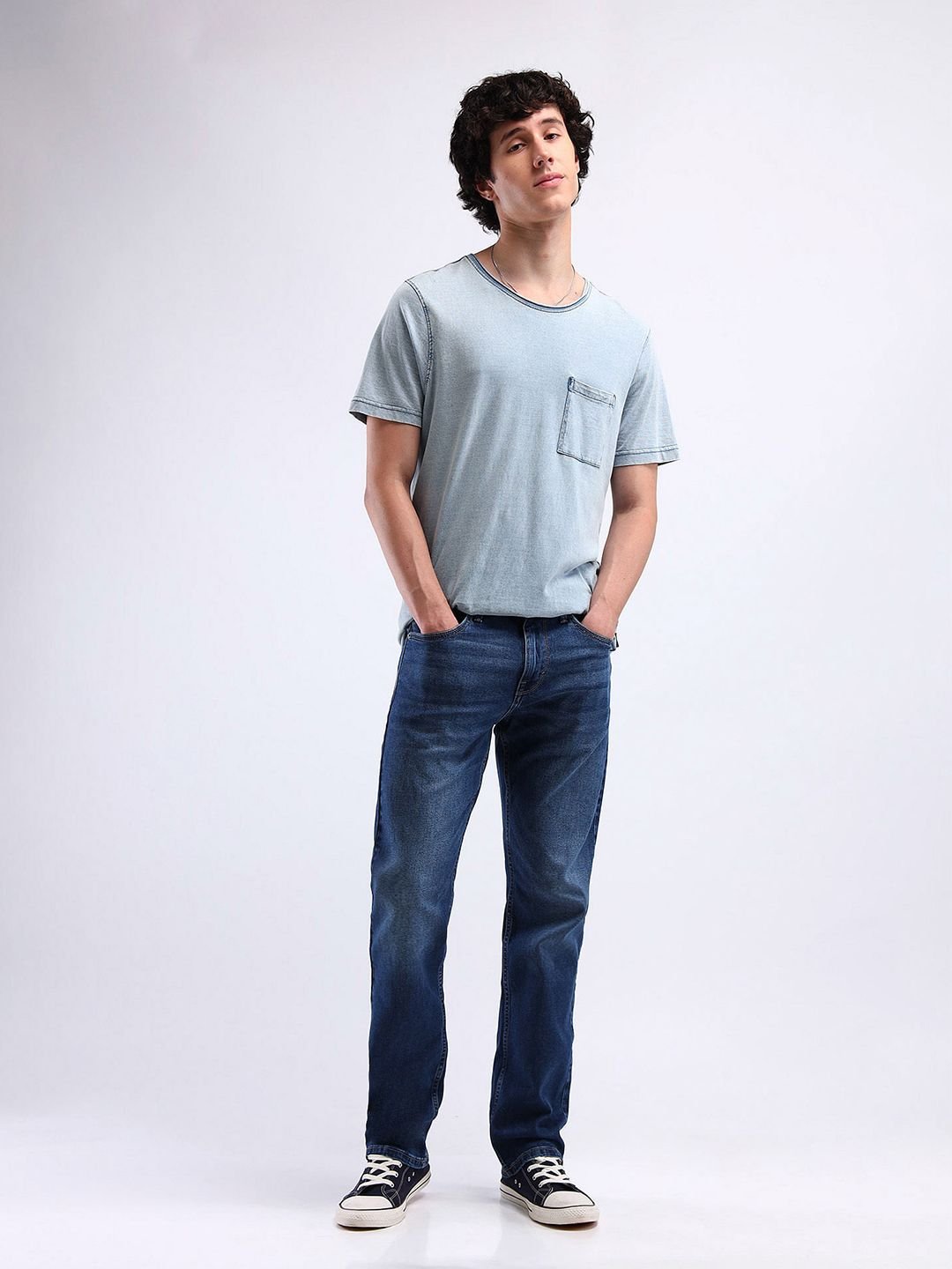 Men's Straight-Fit Mid-Wash Jeans
