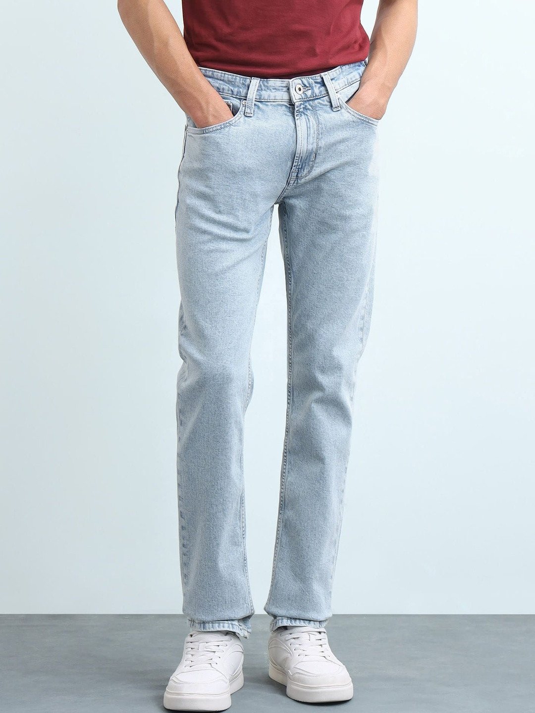 Men's Light-Wash Slim-Straight Jeans